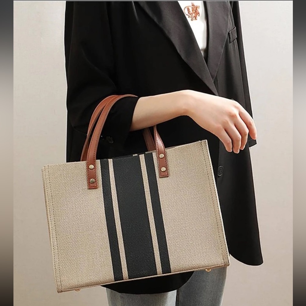 Minimalist Colorblock Burlap Handbag NWOT